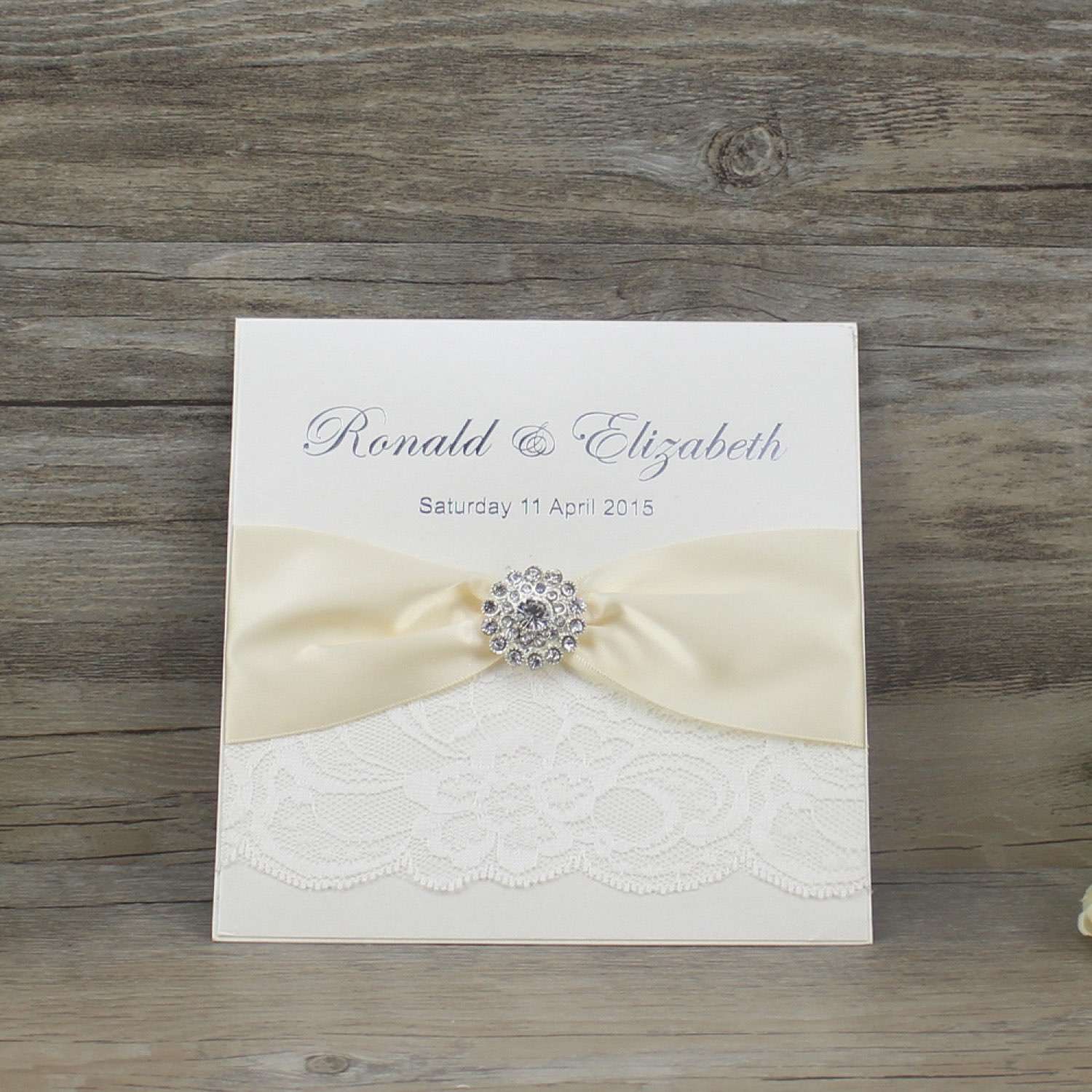 Square Lace Wedding Card with Buckle Decoration Invitation Card Customized 